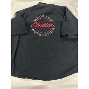Indian Motorcycle Mens 4XL Black Short Sleeve Button Down Work Shirt Embroidered